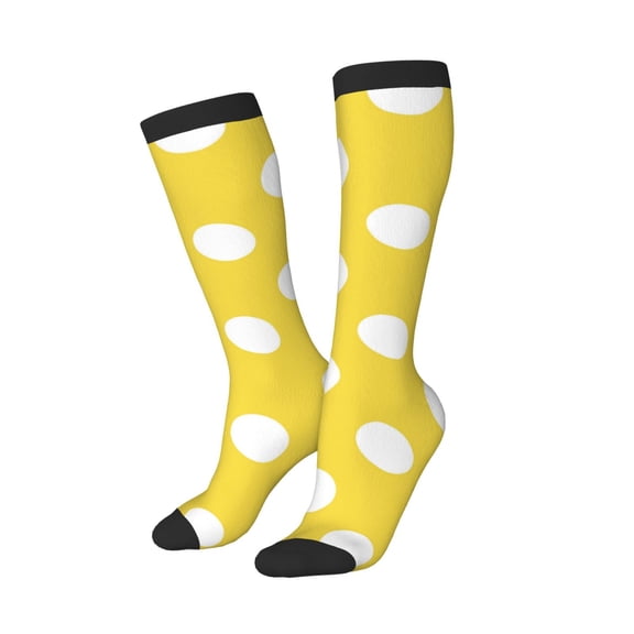 Lsque Yellow And White Polka Dot Printed Crew Socks Men's Women's LightWeight Thin Casual Calf Socks ,Knee High Socks,Cotton Socks