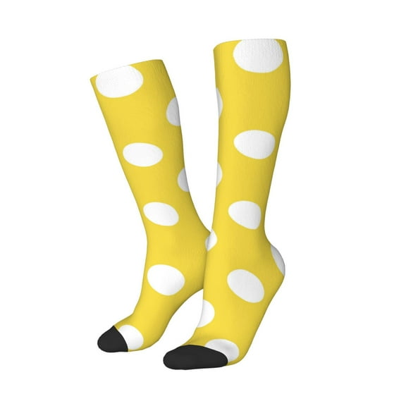 Lsque Yellow And White Polka Dot Printed Crew Socks Men's Women's LightWeight Thin Casual Calf Socks ,Knee High Socks,Cotton Socks