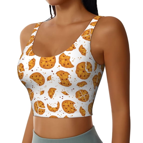 Lsque Yellow Biscuit Printed Women'S Sports Bra, Compression, Moisture Wicking, High-Impact Sports Bra For Women,Supportive sports bra-Small