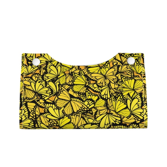 Lsque Yellow Butterflies Printed Long Tissue Box Cover Holder, Facial Paper Organizer Dispenser,Triangle with Bottom Belt, PVC Leather Decorative Organizer