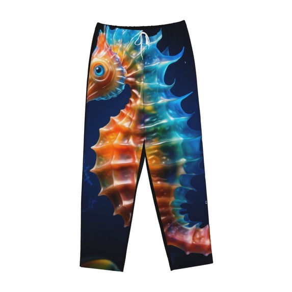 Lsque Yellow Fish Seahorse Print Women's Pajama Pants, Lounge Pant - Comfortable Home Wear,Elastic Waistband, Stylish Design-Large