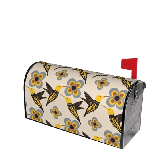 Lsque Yellow Flowers Hummingbird Mailbox Cover Standard Size ,Magnetic Mailbox Covers Post Wraps Letter Box Cover -25.5x21 in