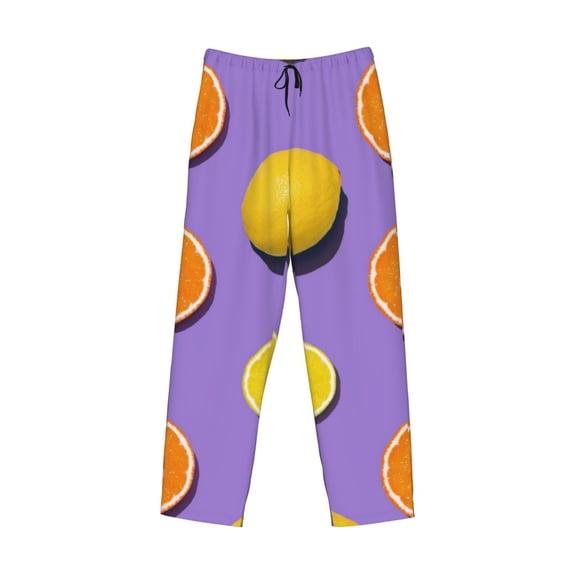 Lsque Yellow Lemon And Orange Print Men's Pajama Pants, Lounge Pant - Comfortable Home Wear,Elastic Waistband, Stylish Design-Large