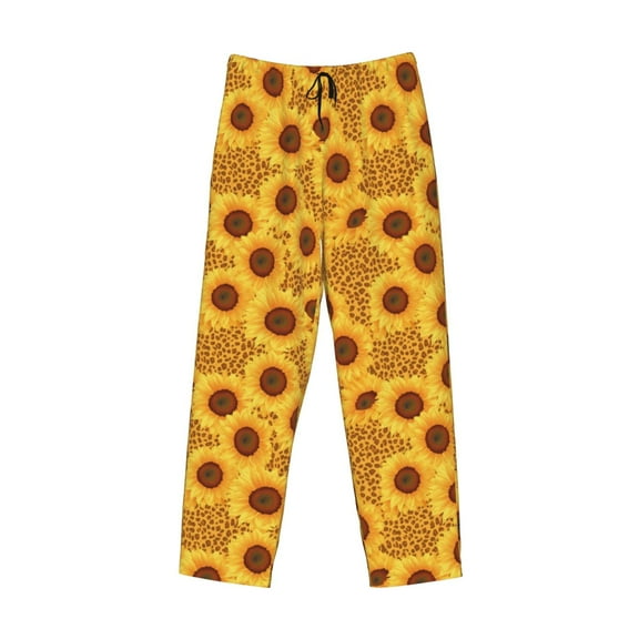 Lsque Yellow Leopard Print Sunflower Print Men's Pajama Pants, Lounge Pant - Comfortable Home Wear,Elastic Waistband, Stylish Design-Medium