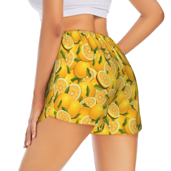 Lsque Yellow Limes Printed Women's Running Shorts with Liner Pockets,Elastic Quick Dry Workout Athletic Gym Yoga Shorts,Womens High Waist Shorts-X-Large