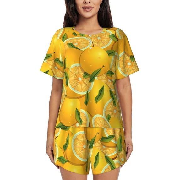 Lsque Yellow Limes Women's Short-Sleeved Pajama Set - 2 Piece Soft and Lightweight Sleepwear Set-3X-Large