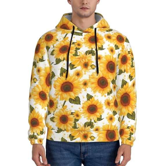 Lsque Yellow Polka Dot Sunflower Pattern Casual Men's Hoodie,Hooded Sweatshirt with Kangaroo Pocket,Pullover Hoodie-Medium