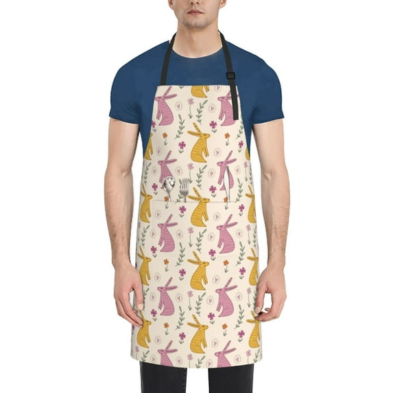 Lsque Yellow Pueple Rabbit Waterproof Apron Chef Aprons for Men Heavy Duty Chemical Work Apron Extra Long Grilling Aprons with Adjustable Bib Apron