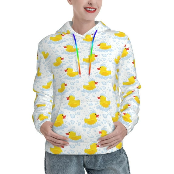 Lsque Yellow Rubber Duck Pattern Casual Women's Hoodie,Hooded Sweatshirt with Kangaroo Pocket,Pullover Hoodie with Eye-catching Drawstrings-Small