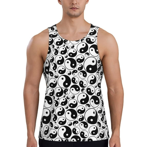 Lsque Yin And Yang Pattern Mens Tank Tops Muscle Athletic Quick Dry Sleeveless Workout Fitness T Shirts Beach Tank Top, Loose-fit Sleeveless Shirt for Men-3X-Large