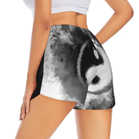 Lsque Yin And Yang Printed Women's Running Shorts with Liner Pockets,Elastic Quick Dry Workout Athletic Gym Yoga Shorts,Womens High Waist Shorts-Medium