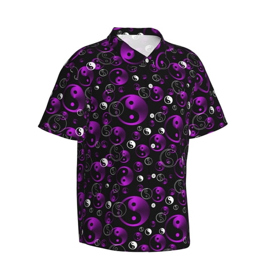 Lsque Yin Yang1 pattern Hawaiian Shirt for Men, Unisex Summer Beach Casual Short Sleeve Button Down Shirts-Medium