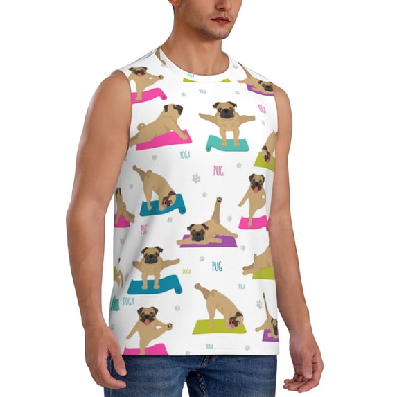 Lsque Yoga Dogs Poses Print Men's Cotton Blend Sleeveless Muscle Shirts (S-3XL)- Moisture Wicking, Odor Protection, UPF 30+,Small