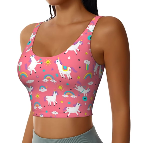Lsque Yoga Unicorn Printed Women'S Sports Bra, Compression, Moisture Wicking, High-Impact Sports Bra For Women,Supportive sports bra-XX-Large