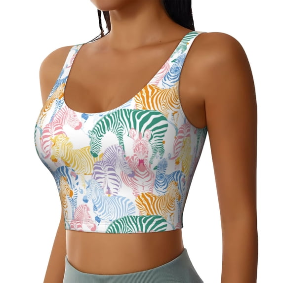 Lsque Zebra Colourful Printed Women'S Sports Bra, Compression, Moisture Wicking, High-Impact Sports Bra For Women,Supportive sports bra-