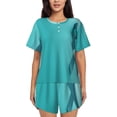 thumbnail image 1 of Lsque a Teal Ribbonin Pattern Women's Short-Sleeved Pajama Set - 2 Piece Soft and Lightweight Sleepwear Set-Medium, 1 of 6