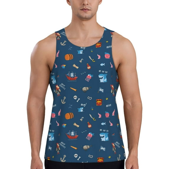 Lsque aniamls Pirate Pattern Mens Tank Tops Muscle Athletic Quick Dry Sleeveless Workout Fitness T Shirts Beach Tank Top, Loose-fit Sleeveless Shirt for Men-Small