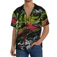 thumbnail image 1 of Lsque bass Print Men's Cuban Collar Short Sleeve Shirt Summer Beachwear Casual Button Down Fashionable Vacation Leisure Shirt-Large, 1 of 5