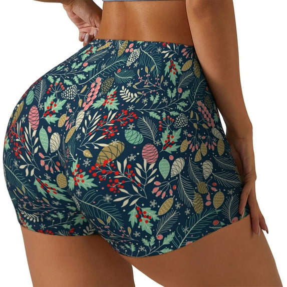 Lsque berry Nuts Leaf Pattern High Waisted Biker Shorts for Women-Tummy Control Fitness Athletic Workout Running Yoga Gym Shorts,Moisture-Wicking-XX-Large