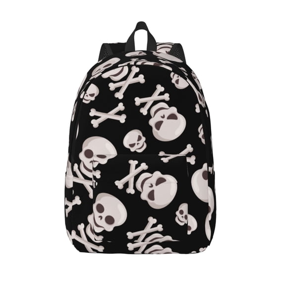 Lsque black white Skull bone Pattern Canvas Daypack, Durable Backpack, High-quality Versatile Backpack,Vintage Compact Backpack-Medium