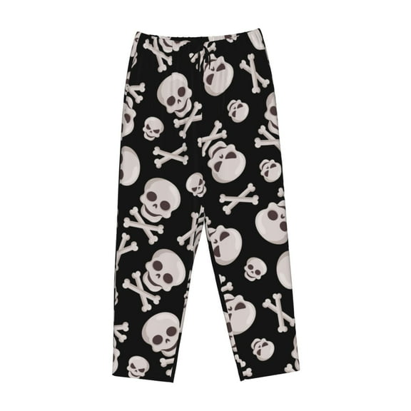 Lsque black white Skull bone Print Women's Pajama Pants, Lounge Pant - Comfortable Home Wear,Elastic Waistband, Stylish Design-Large