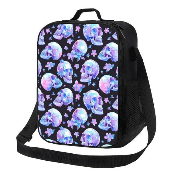 Lsque blue Skull flower Lunch Bag Lunch Box for Women Men Reusable Insulated Lunch Tote Bag,Leakproof Thermal Cooler Sack Food Handbags Case High Capacity