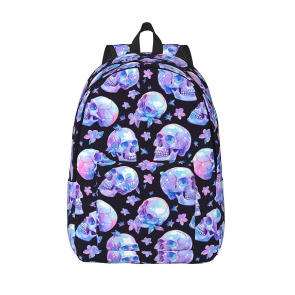 Lsque blue Skull flower Pattern Canvas Daypack, Durable Backpack, High-quality Versatile Backpack,Vintage Compact Backpack-Small