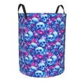 thumbnail image 1 of Lsque blue Skull purple flower pattern Laundry Hamper Basket, Tall Woven Rope Hamper Basket for Clothes, Lightweight Storage Basket, Collapsible Waterproof-Small, 1 of 8