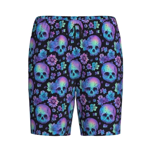 Lsque blue daisy Skull flower Mens Sleep Pajama Shorts,Short Pajama Pants, Cotton Ultra-Soft Knit-4X-Large