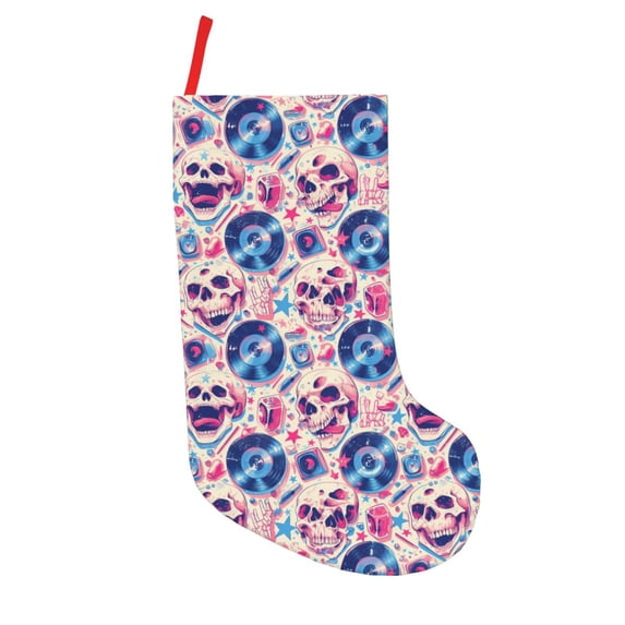 Lsque blue record rock Skull Pattern 18 Inch Christmas Stockings, Festive Holiday Stocking for Christmas Decorations Holiday Decor