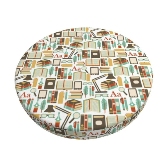 Lsque books Pattern Round Bar chair cushion covers Velvet Fabric Premium Comfort Protects from Scratches and Stains for 14-17 Inch Chair-12 inch