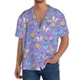 thumbnail image 1 of Lsque butterflies and flowers Print Men's Cuban Collar Short Sleeve Shirt Summer Beachwear Casual Button Down Fashionable Vacation Leisure Shirt-Large, 1 of 5