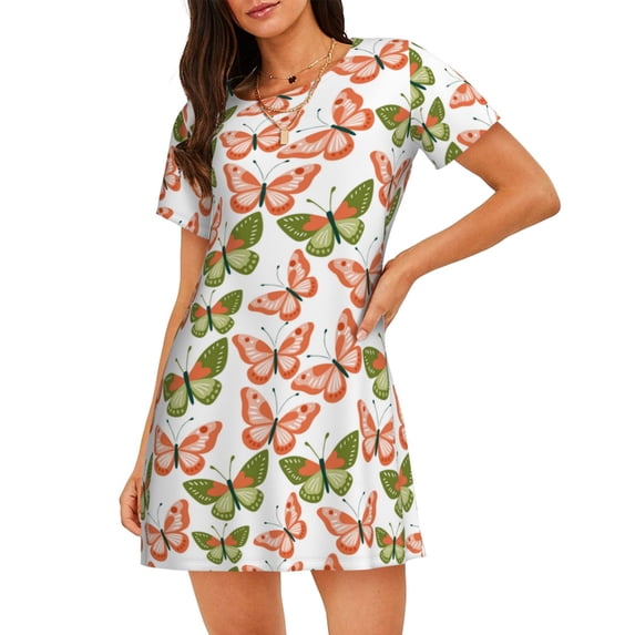 Lsque butterfly Pattern Nightgowns for Women Sleep Shirts Short Sleeve Nightshirt Pullover Nightdress Soft Sleepwear Relaxed Fit Nightdress