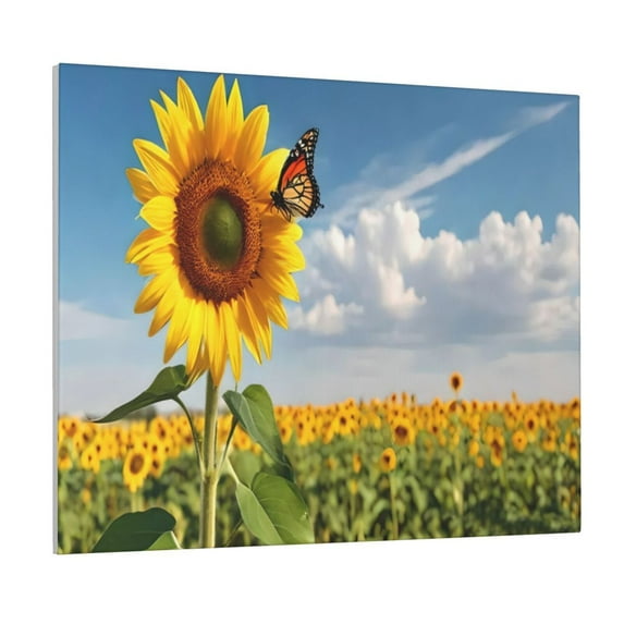 Lsque butterfly and sunflower Print Wall Art – Decorative Picture for Living Room, Bedroom, and Office (Horizontal)