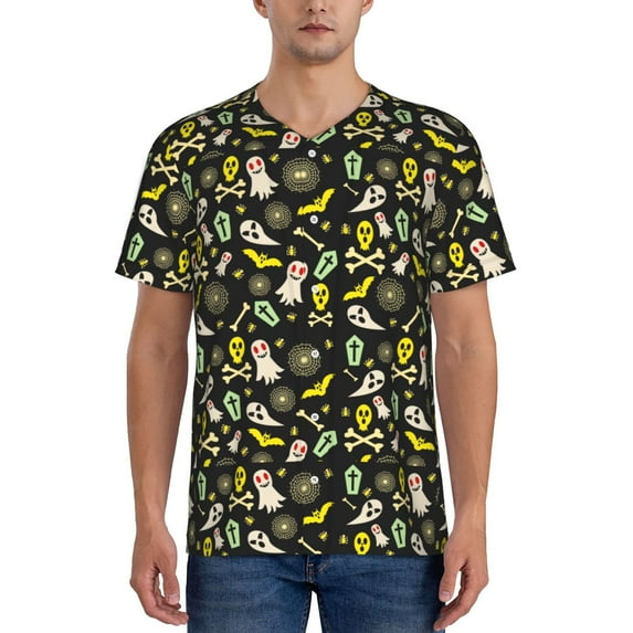 Lsque cartoon Skull spider web Pattern Mens Polo Golf Shirts Funny Graphics Shorts Sleeve Button Shirts Baseball T-shirt-XX-Large