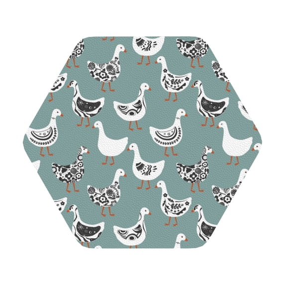 Lsque cartoon geese Pattern 4" Drink Coasters Set of 6, Leather Absorbent Coasters, Table Coaster Set Decorative Coffee Cup Coasters Housewarming Gift,Hexagon