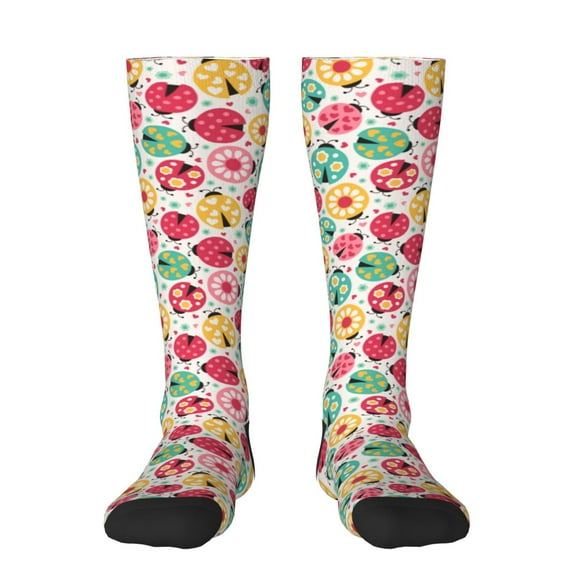 Lsque cartoon ladybird Printed Crew Socks Men's Women's LightWeight Thin Casual Calf Socks ,Knee High Socks,Cotton Socks