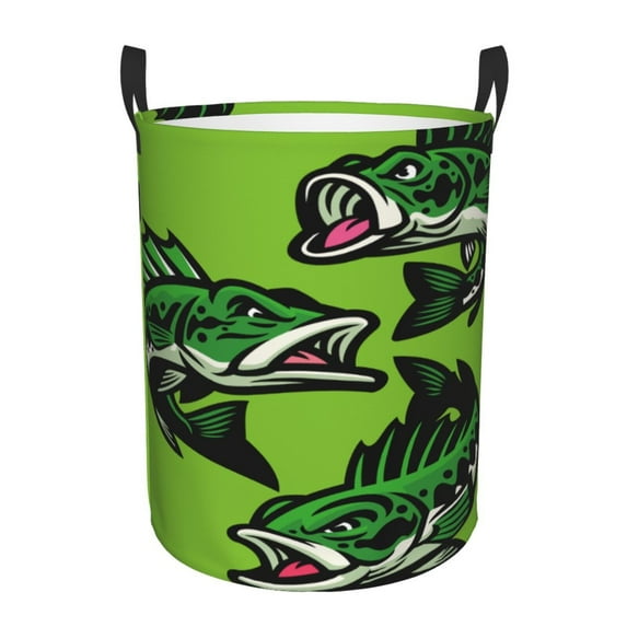 Lsque cartoon largemouth bass fish Pattern Laundry Hamper Basket, Tall Woven Rope Hamper Basket for Clothes, Lightweight Storage Basket, Collapsible Waterproof-Small