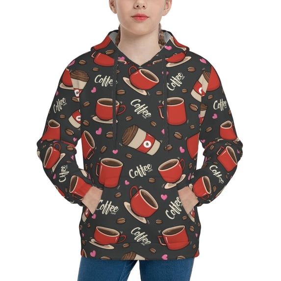 Lsque coffee mug cup Patten Youth Hoodie Sweatshirt Pullover with Kangaroo Pocket Boys and Girls Hoodie Warm Hoodie for Kids-Medium