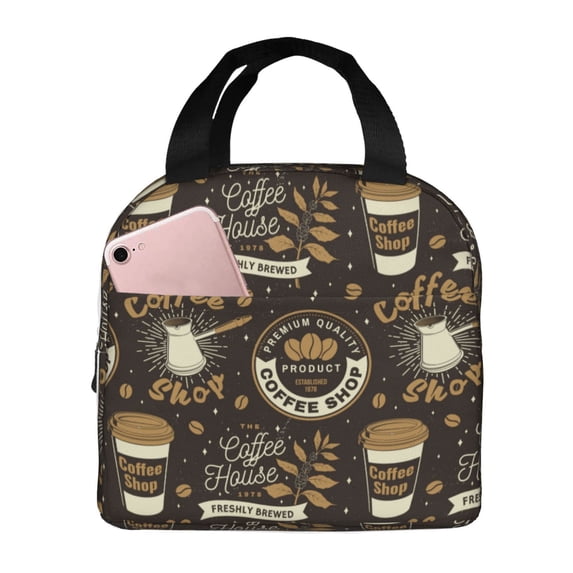 Lsque coffee shop house Pattern Lunch Bag Women/Men Insulated Lunch Box,Small Leakproof Cooler Food Lunch Containers Reusable High Capacity Lunch Tote Bags