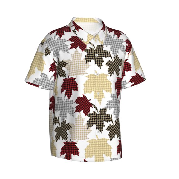 Lsque colorful Maple pattern Hawaiian Shirt for Men, Unisex Summer Beach Casual Short Sleeve Button Down Shirts-Large