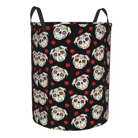 Lsque colorful Skull dog flower pattern Laundry Hamper Basket, Tall Woven Rope Hamper Basket for Clothes, Lightweight Storage Basket, Collapsible Waterproof-Medium