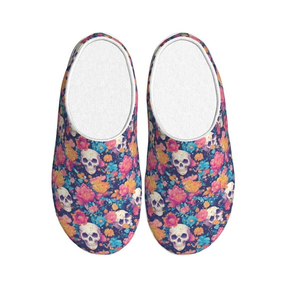Lsque colorful Skull flower daisy Pattern Womens Comfort Cotton on Scuff With Memory Foam and Anti-skid Sole Slipper-44/45