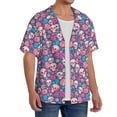 thumbnail image 1 of Lsque colorful Skull flower print Men's Cuban Collar Short Sleeve Shirt Summer Beachwear Casual Button Down Fashionable Vacation Leisure Shirt-Small, 1 of 7