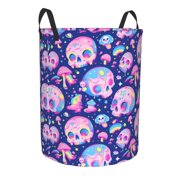 Lsque colorful Skull mushroom rainbow pattern Laundry Hamper Basket, Tall Woven Rope Hamper Basket for Clothes, Lightweight Storage Basket, Collapsible Waterproof-Small