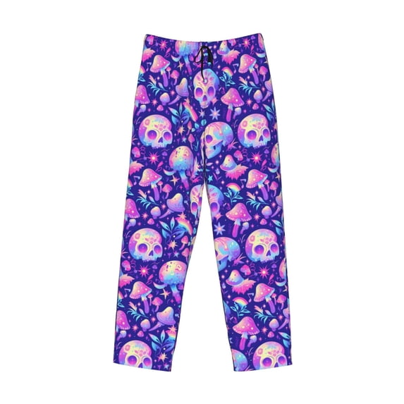 Lsque colorful mushroom Skull rainbow Print Men's Pajama Pants, Lounge Pant - Comfortable Home Wear,Elastic Waistband, Stylish Design-Large