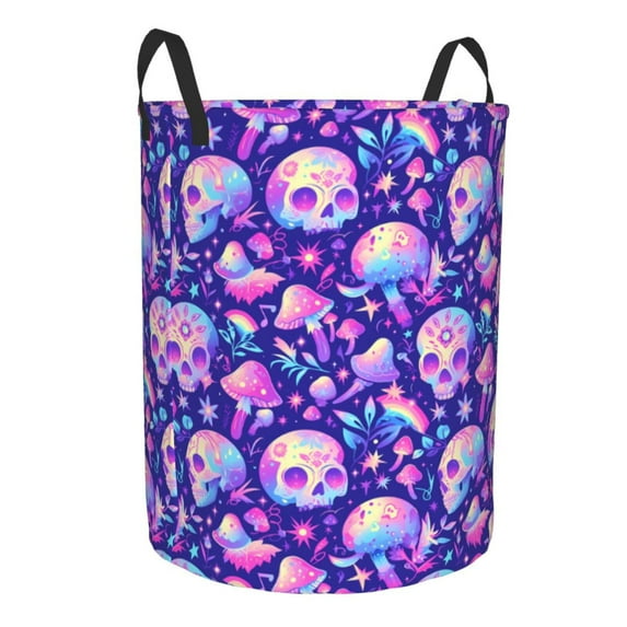 Lsque colorful mushroom Skull rainbow pattern Laundry Hamper Basket, Tall Woven Rope Hamper Basket for Clothes, Lightweight Storage Basket, Collapsible Waterproof-Small