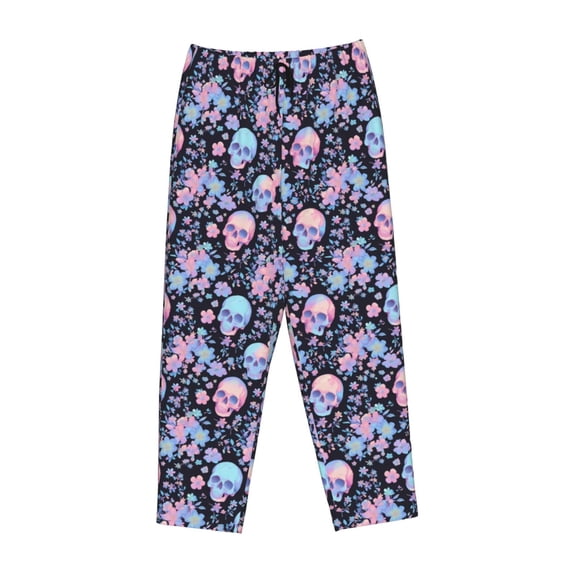 Lsque cool Skull flower Print Women's Pajama Pants, Lounge Pant - Comfortable Home Wear,Elastic Waistband, Stylish Design-Small