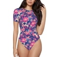 thumbnail image 1 of Lsque cool Skull flower colorful Women's Crew Neck Short Sleeve Bodysuit Basic T Shirts Tops Onesie Adult Cute Pajama-X-Large, 1 of 8