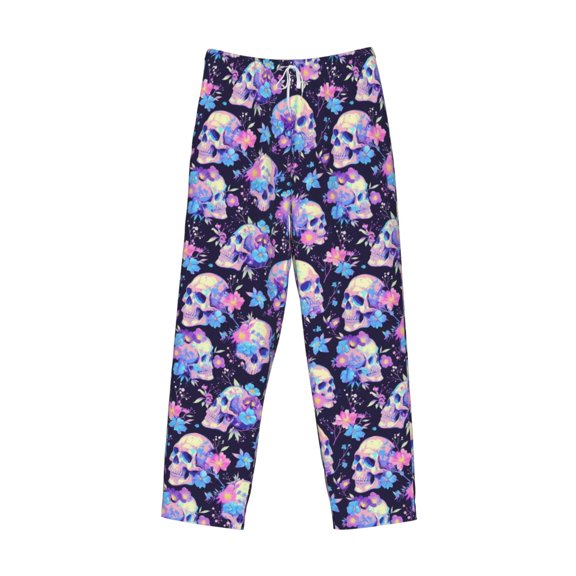 Lsque cool flower Skull Print Men's Pajama Pants, Lounge Pant - Comfortable Home Wear,Elastic Waistband, Stylish Design-X-Large